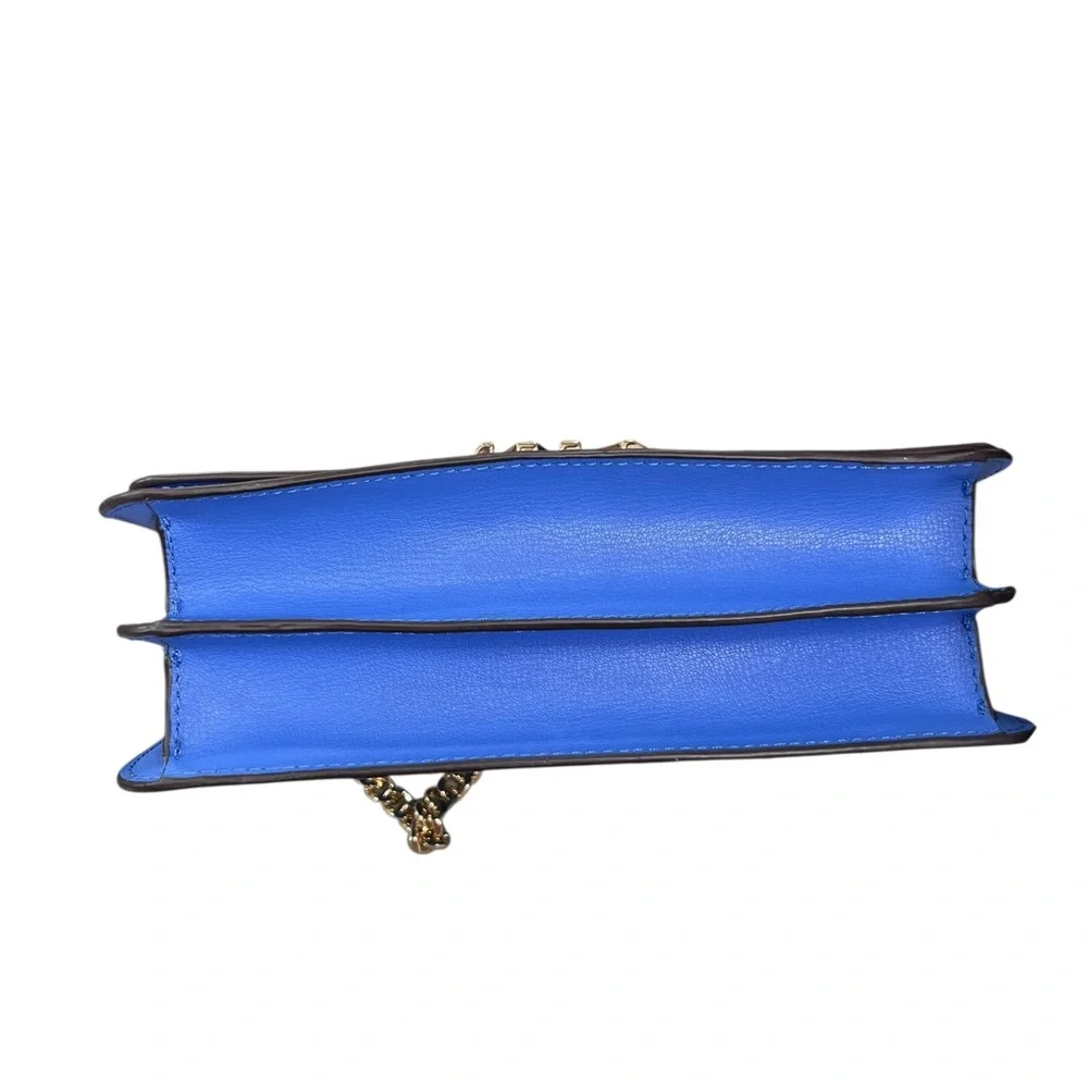 Michael Kors Mott Large Leather Shoulder Bag Oxford Blue Gold Chain NWT - Picture 6 of 12